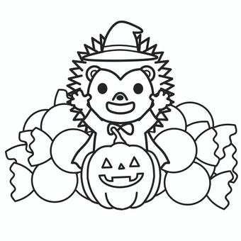 （ぬりえ）ハロウィンが楽しいハリネズミ ハロウィン,コスプレ,マント,帽子,ジャックオランタン,10月,行事,季節,秋,かぼちゃのイラスト素材
