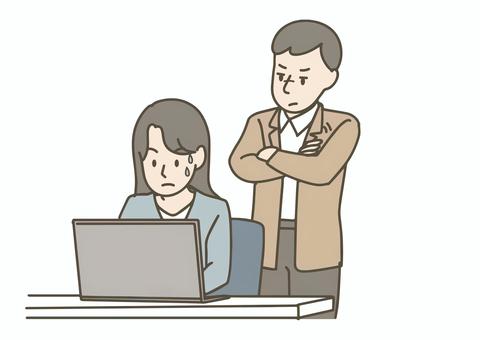 上司に急かされる女性社員 社会人,会社員,ビジネス,上司,部下,指導,プレッシャー,急かす,急かされる,職場のイラスト素材