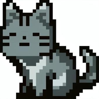 ドット絵のグレーのトラ猫です。 ドット絵,トラ猫,シンプル,タビー猫,縞模様,ねこ,ペット,子猫,柄猫,グレーのイラスト素材