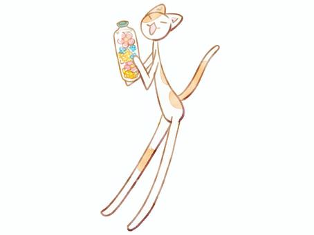 ハーバリウム猫 猫,可愛い,ハーバリウム,ボトル,水彩風のイラスト素材