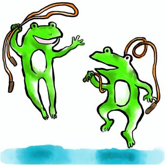 カエル4 縄跳び,カエル,落書き,アイコン,水彩画,和風,生き物のイラスト素材