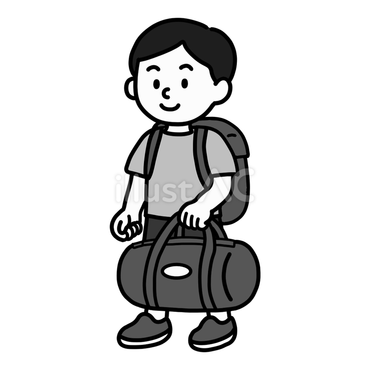 旅行バッグを持ちリュックを背負う男の子 旅行,修学旅行,移動教室のイラスト素材