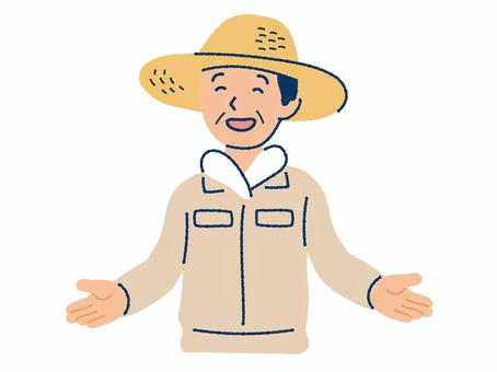 おすすめする農家の男性 農家,農業,手描き,作業服,おじさん,男性,オススメ,薦める,どうぞ,もてなすのイラスト素材