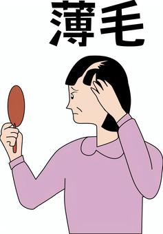 薄毛　 薄毛,分け目,髪,悩み,女性,中年,横向き,鏡,見る,生活のイラスト素材