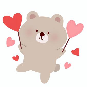 ハートステッキを持つくま バレンタイン,くま,動物,ハート,ステッキ,可愛い,ゆるい,手描き,絵本,デコレーションのイラスト素材