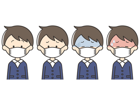 マスクをした男子生徒のセット 男の子,子供,こども,マスク,風邪,インフルエンザ,感染,感染症,ウイルス,花粉のイラスト素材