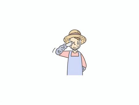 泣く農夫のおばあさん 悲しみ,泣く,感動,別れ,涙目,カラー,おばあさん,農家,農業,麦わら帽子のイラスト素材