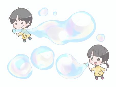シャボン玉2(カラー) シャボン玉,子ども,幼児,男の子,女の子,遊びのイラスト素材