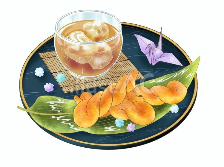 七夕の索餅（さくべい）と麦茶 七夕,食べ物,索餅のイラスト素材