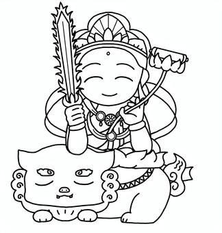 文殊菩薩 ぬりえ 文殊菩薩 ぬりえ 文殊菩薩,菩薩,仏,仏様,神様,仏教,宗教,釈迦三尊,ぬりえ,線画のイラスト素材