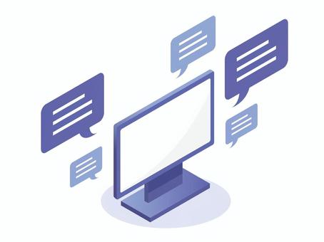 Illustration of isometric style chat, computer, speech balloon, chat, JPG, PNG and AI