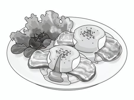 Illustration, eggs benedict, black and white, comics, 