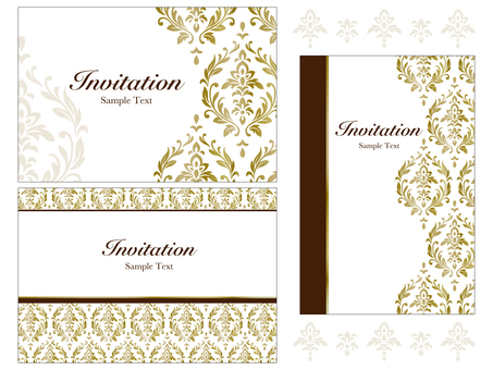 招待状　ダマスク　ゴールド ダマスク,招待状,壁紙,背景,アンティーク,エレガント,テキスタイル,パターン,生地,インテリアのイラスト素材