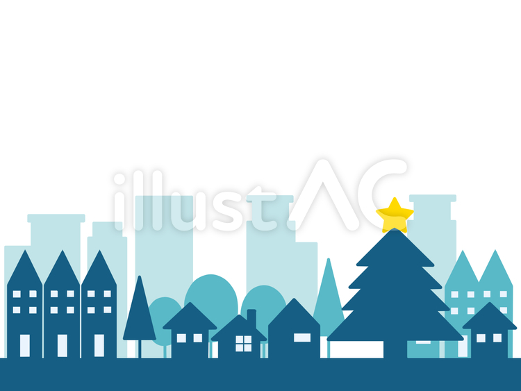 青いクリスマスな町並みのフレーム クリスマス,町並み,ツリーのイラスト素材