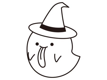 ハロウィンおばけのアイコン おばけ,ハロウィン,白黒,シンプル,秋,10月,ゴースト,幽霊,帽子,ハットのイラスト素材