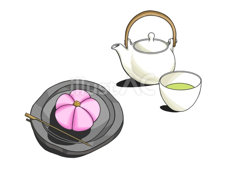 おもてなしには桜の和菓子とお茶のセット 和菓子,桜,さくらのイラスト素材