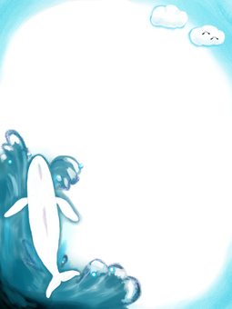 白鯨 クジラ,白鯨,夏,海,青,自然,ブルー,雲,かもめ,フレームのイラスト素材