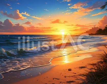 夕日と海