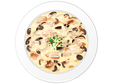 きのこのクリームシチュー シチュー,きのこ,スープ,洋食,料理,しめじ,しいたけ,まいたけ,鶏肉,食べ物のイラスト素材