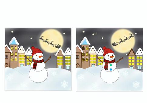 【間違い探し】スノーマン 間違い探し,認知,療育,保育,プリント,言語聴覚療法,クリスマス,夜,雪,スノーマンのイラスト素材