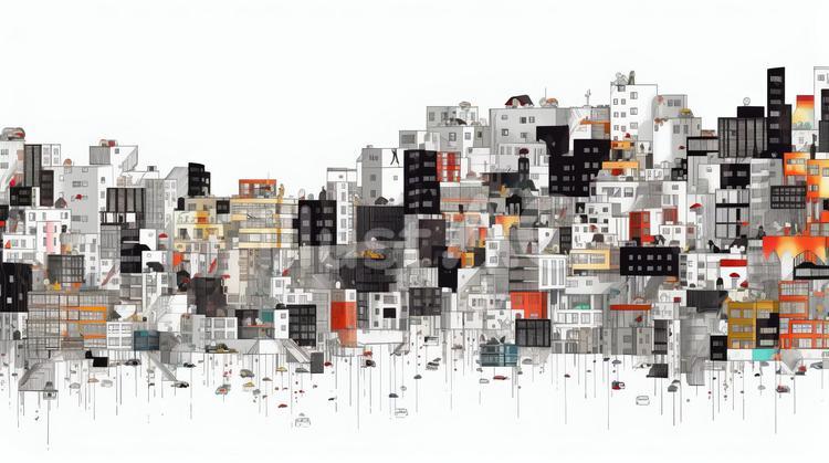 密集した住宅街イラスト 建物,家,マンションのイラスト素材
