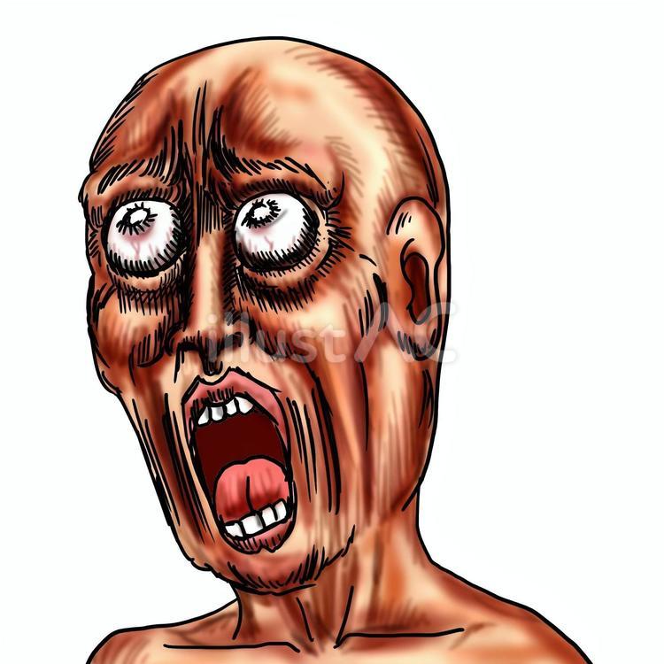 劇画風の顔で絶叫してる坊主頭 ショック,驚く,びっくりのイラスト素材