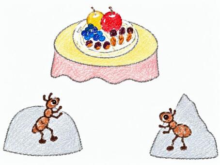 秋の味覚　蟻 秋の味覚,蟻,リンゴ,栗,キノコ,食べ物のイラスト素材