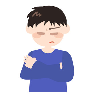 険しい顔で考える男性 険しい,真剣,真面目,まじめ,慎重,考える,思考,感情,腕組み,若者のイラスト素材