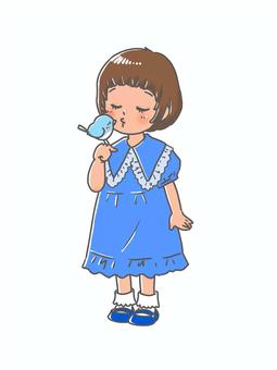 青い鳥と少女 3 青い鳥と少女 3 女の子,ことり,キス,ワンピース,マッシュルームカット,ショートカットのイラスト素材