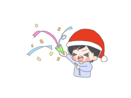 クラッカー　クリスマス６ 手描き,男の子,黒髪,サンタクロース,クリスマス,パーティ,お祝い,帽子,クラッカー,鳴らすのイラスト素材