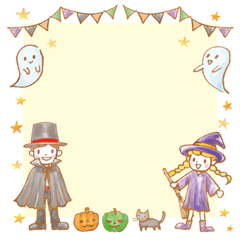 秋イラスト158 ハロウィン,背景,フレーム,黄色,10月,秋,かわいい,水彩,正方形,イベントのイラスト素材