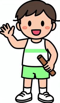 緑の陸上の男の子です。 陸上,男の子,シンプル,ランニング,走る,スポーツ,長距離,短距離,リレー,駅伝のイラスト素材
