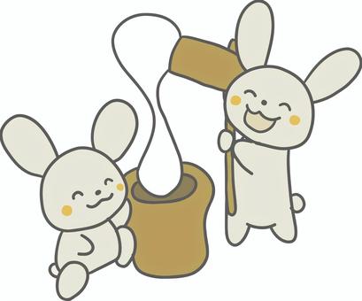 もちつきをするうさぎのイラスト うさぎ,餅つき,お正月,お月見,秋,冬,行事,かわいい,キャラクター,動物のイラスト素材