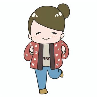 綿入れ半纏を着ている女性のイラスト 大人,女性,人物,立ち絵,笑顔,シンプル,かわいい,日本人,イラスト,手描き風のイラスト素材