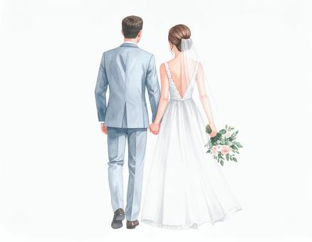 新郎新婦の後ろ姿 新郎新婦の後ろ姿 新郎新婦,ウェディング,結婚式のイラスト素材