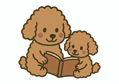 かわいいトイプードルの親子の読書 トイプードル,犬,秋,いぬ,子犬,親子,読書,本,教育,家族のイラスト素材