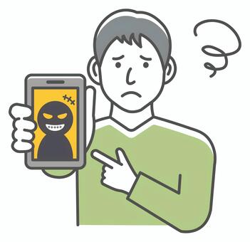 ネット詐欺・ハッキング 困る男性イラスト 詐欺,架空請求,悪人,男性,電話,スマートフォン,困る,人物,手持ち,スマホのイラスト素材