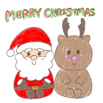 サンタさんとトナカイ クレヨン サンタさんとトナカイ クレヨン クリスマス,サンタさん,トナカイ,冬,文字入り,クレヨン,手書き,かわいいのイラスト素材