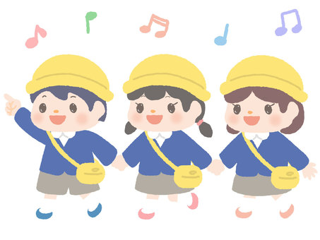 Kindergarten children walking while singing, , JPG, PNG and AI