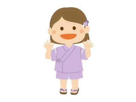 甚平の女の子2_パープル こども,甚平,おまつり,お祭り,夏祭り,縁日,女の子,小学生,子供,館内着のイラスト素材