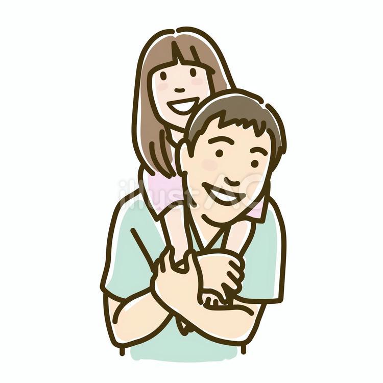 娘をおんぶする父親 家族,親子,おんぶのイラスト素材