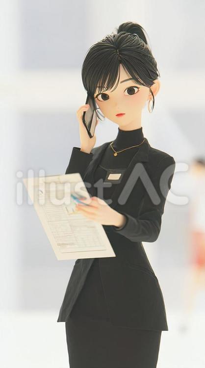 資料を確認するキャリアウーマン 女性,ビジネス,スーツのイラスト素材