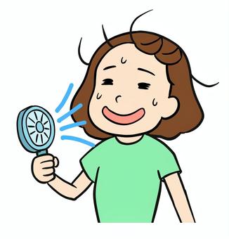携帯扇風機で涼む女性 携帯扇風機,ハンディファン,ミニ扇風機,風,女性,涼しい,夏,快適,熱中症対策,クールダウンのイラスト素材