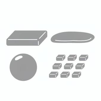 色々な形の粘土４種類まとめて 粘土,立方体,円形,四角形,平面,小片,4種類,灰色,白色,シンプルのイラスト素材