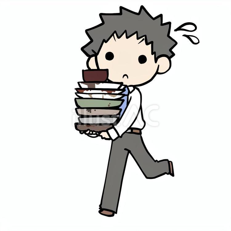 皿運びをする男性 男性,皿運び,片付けのイラスト素材