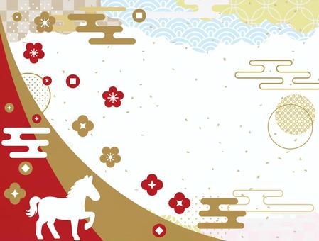 年賀状 年賀状,馬,金粉,高級,豪華,和柄,雲,金箔,お正月,壁紙のイラスト素材