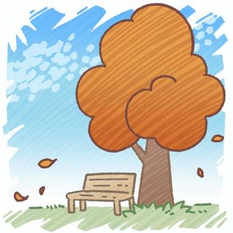 Illustration, पतझड़, एक पेड़ की छाया, बेंच, 