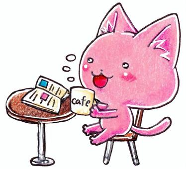 A cat taking a break at a cafe, cat, breath, cup, JPG and PNG