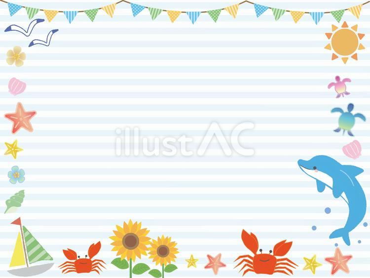 夏の海のフレーム2 夏,ひまわり,フレームのイラスト素材