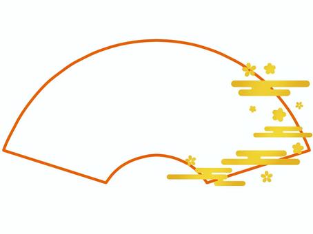 Frame in the shape of a Japanese cloud, cherry blossoms and a fan, folding fan, and handle, frame, JPG and PNG